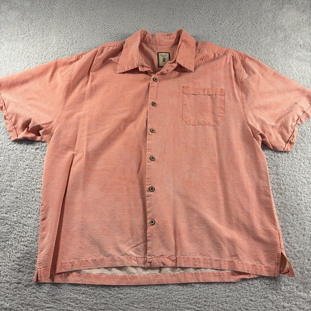 Jamaica Jaxx Silk Shirt Mens XXL Pink Salmon Coral Button Up Lightweight Beach‎